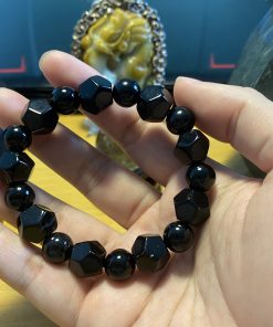 Hắc Thạch Dodeca – Vòng Thạch Anh Đen 12 Mặt Xen Tròn • 18 000 Bovis (Ø 12 mm)
